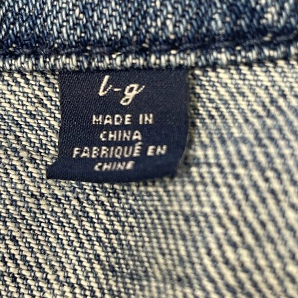 American Eagle Fitted Trucker Denim Jacket Medium Wash Jean Jacket L - Picture 9 of 10